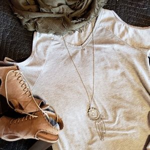 Gray cold shoulder top.
